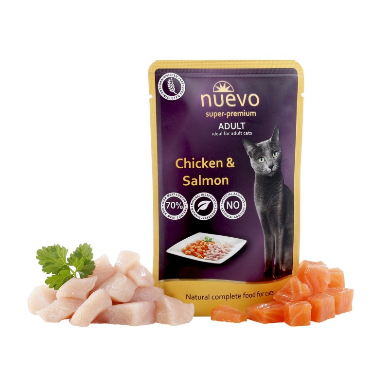 NUEVO Adult pollo y salmón para gatos sobre 85 g