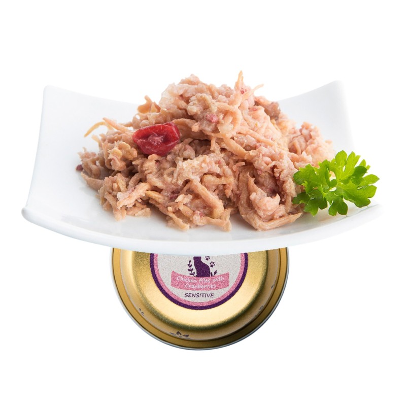 NUEVO Lovely Filets Sensitive filetes de pollo y arándanos tarrina para gatos 85 g