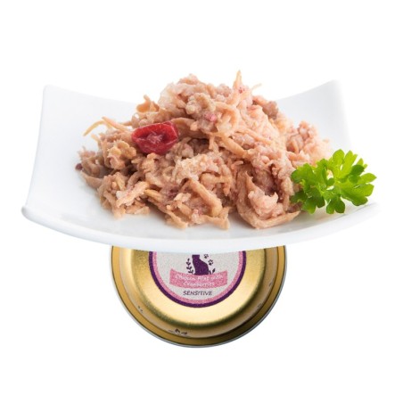 NUEVO Lovely Filets Sensitive filetes de pollo y arándanos tarrina para gatos 85 g